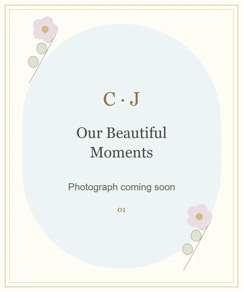 Decorative placeholder for couple photograph 1 — photograph coming soon